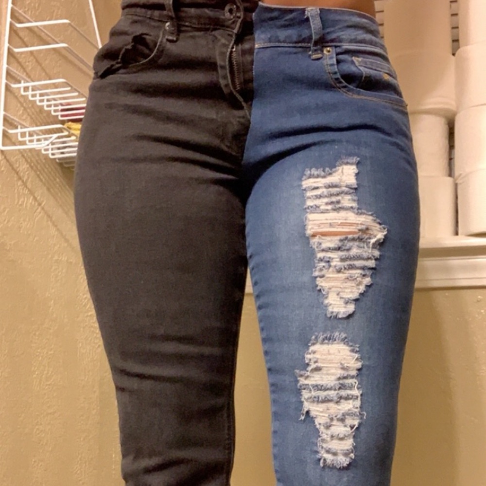 Split color ripped jeans